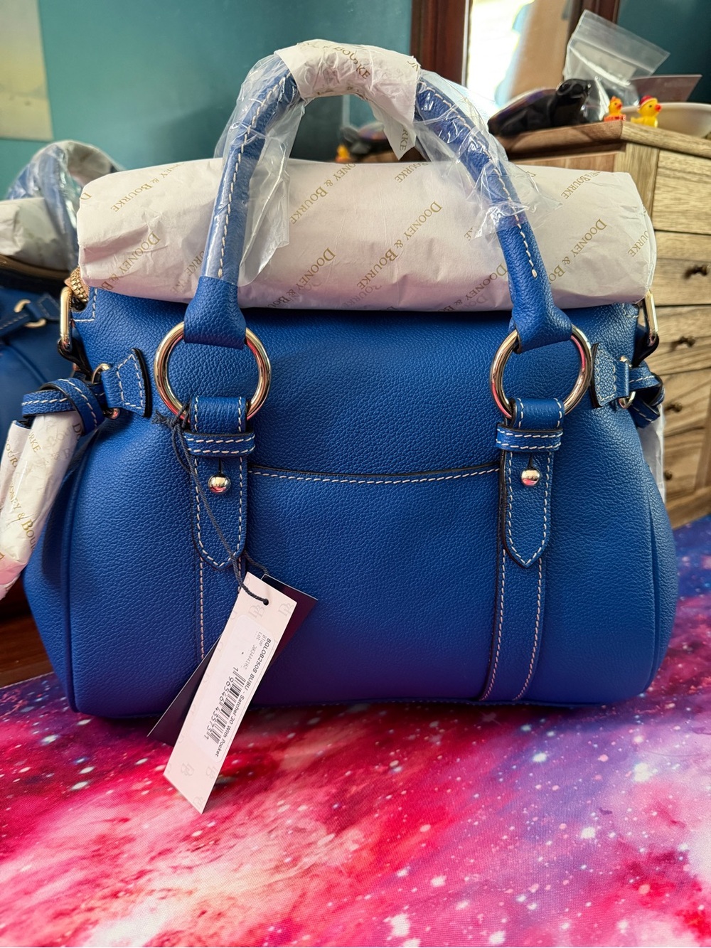 NWT Dooney & Bourke Sorrento Satchel 30 With Pocket in Blue - Picture 2 of 6